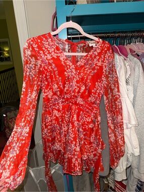 Red Floral V-Neck Tie-Waist romper